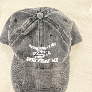 Gray Distressed Cap with Embroidered Text